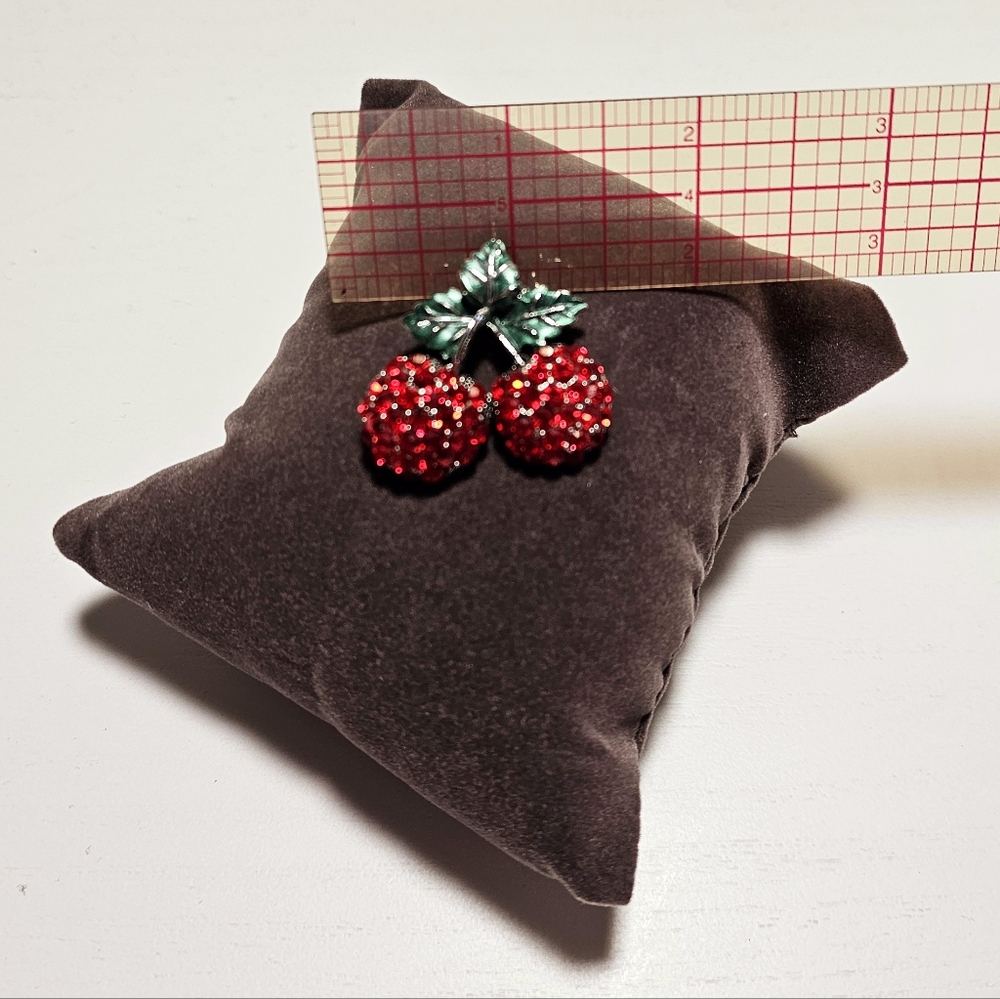 Red Rhinestone Pavé Cherry Pin 🍒 - Picture 2 of 3